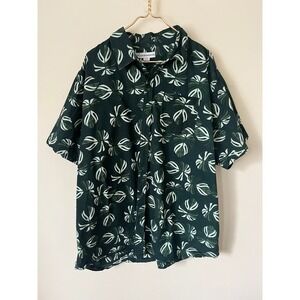 Real Essentials men 3XT Green Monstera Tropical Hawaii Summer Button Up Shirt